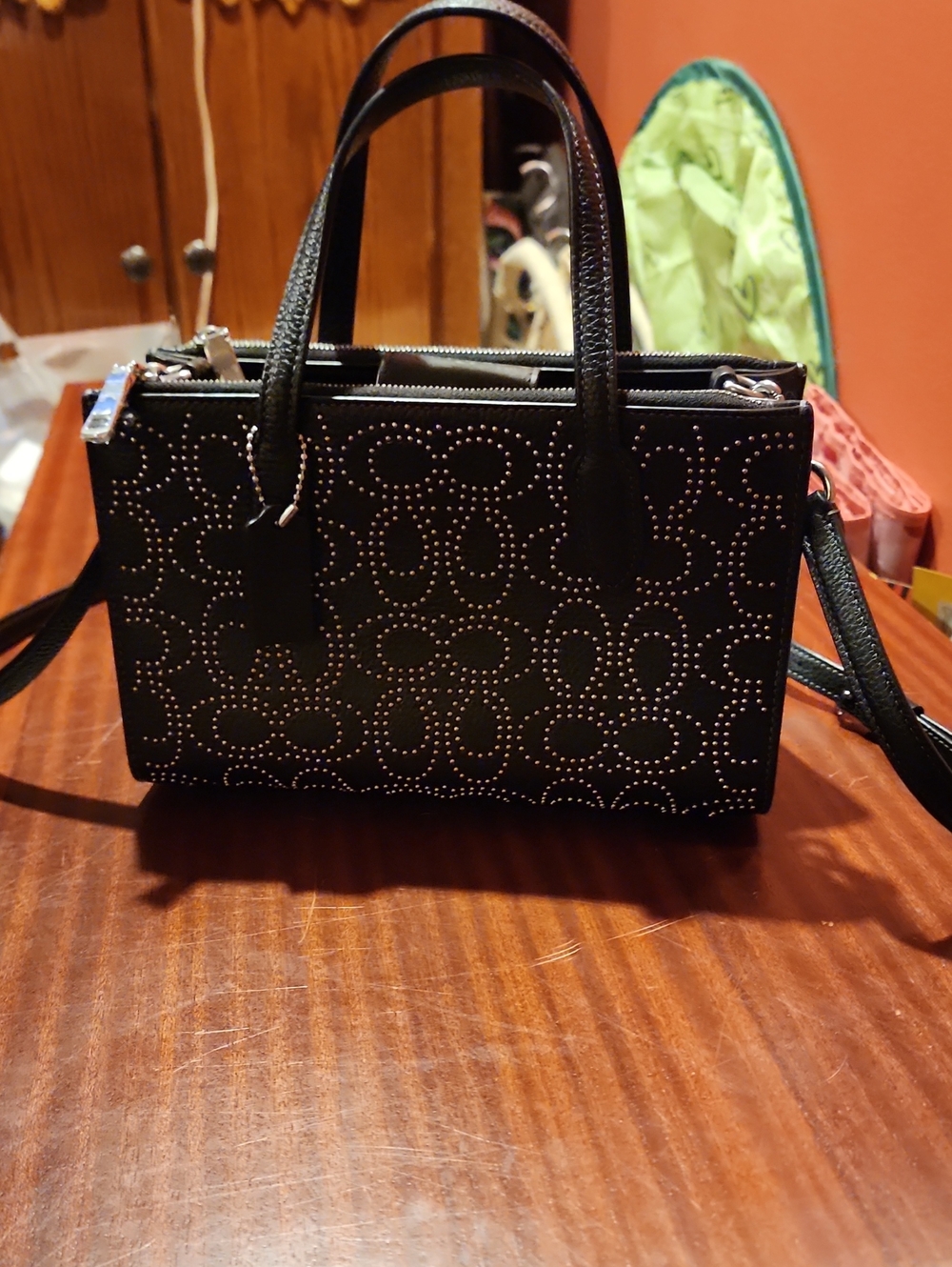 Rare Black Coach Studded Pattern Satchel Handbag Purse